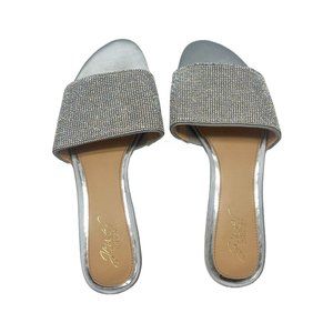 Jewel Badgley Mischka Silver Embellished Slide Sandals Sz 8